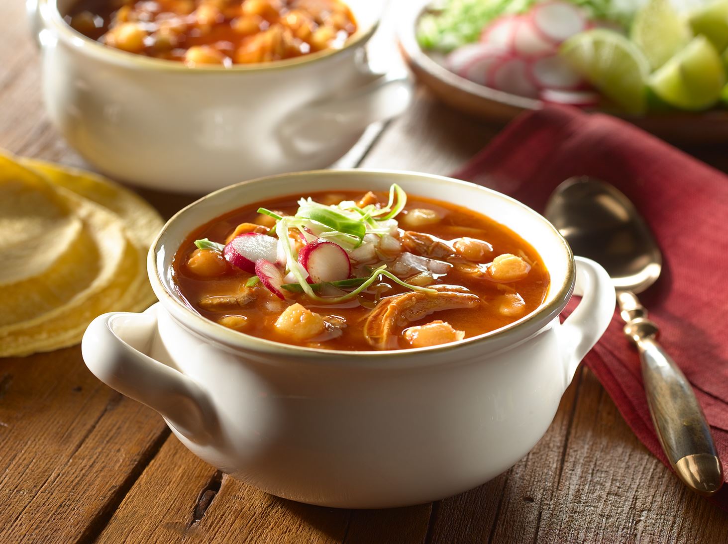 Pozole Rojo – Chicken, Pork & Hominy Stew