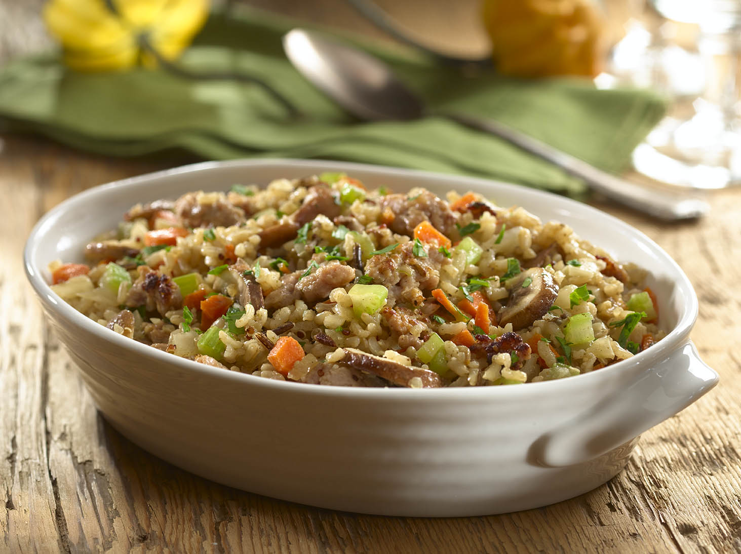 Quinua y Arroz Integral con Champiñones y Salchichas