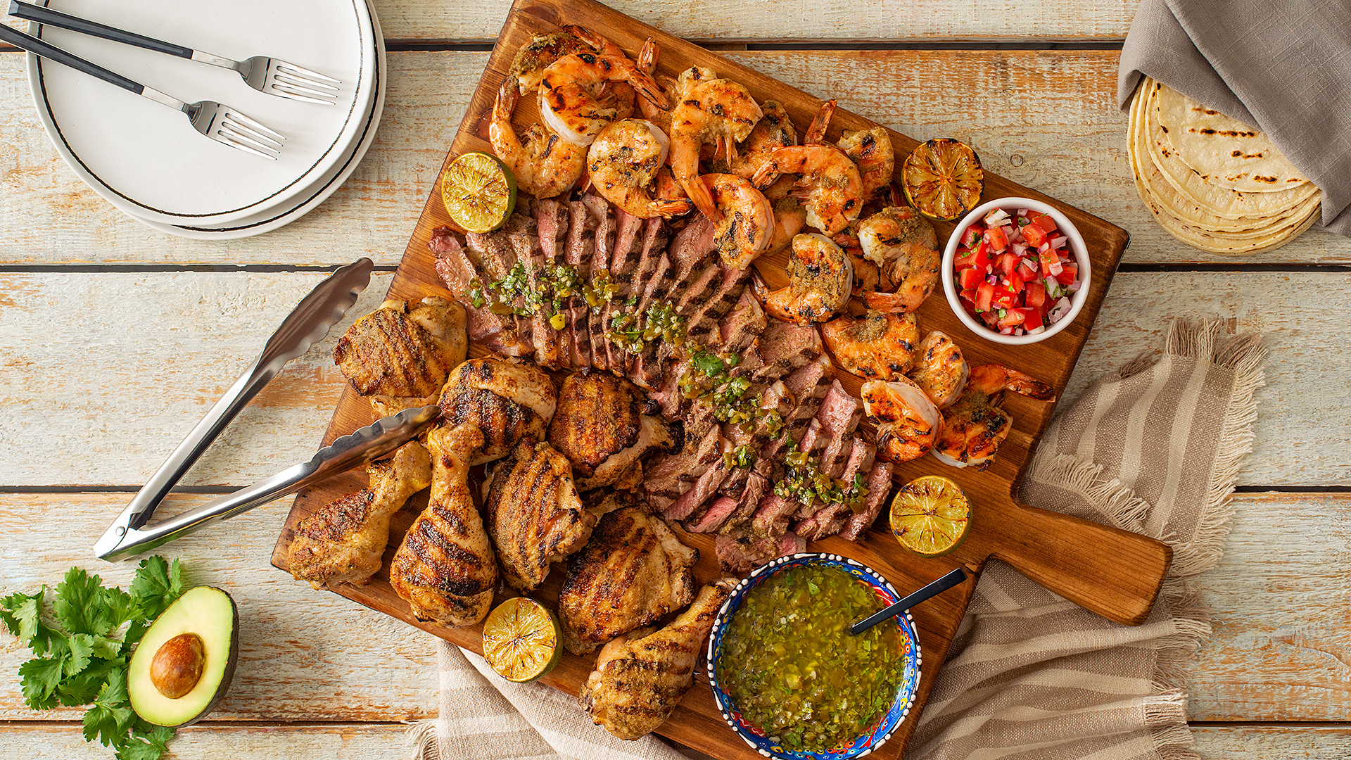 Parrillada de Pollo, Camarones y Bistec