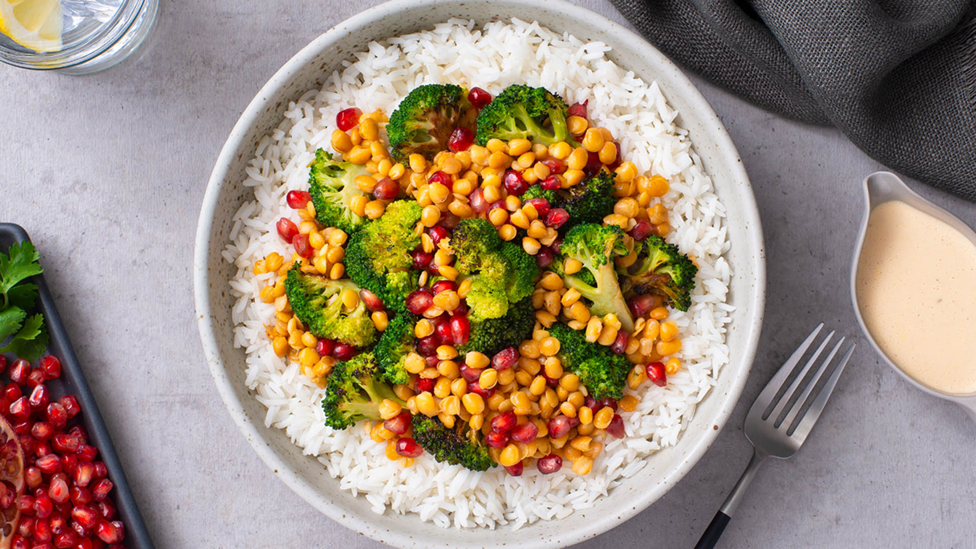 Lentejas con Arroz y Brócoli Rostizado