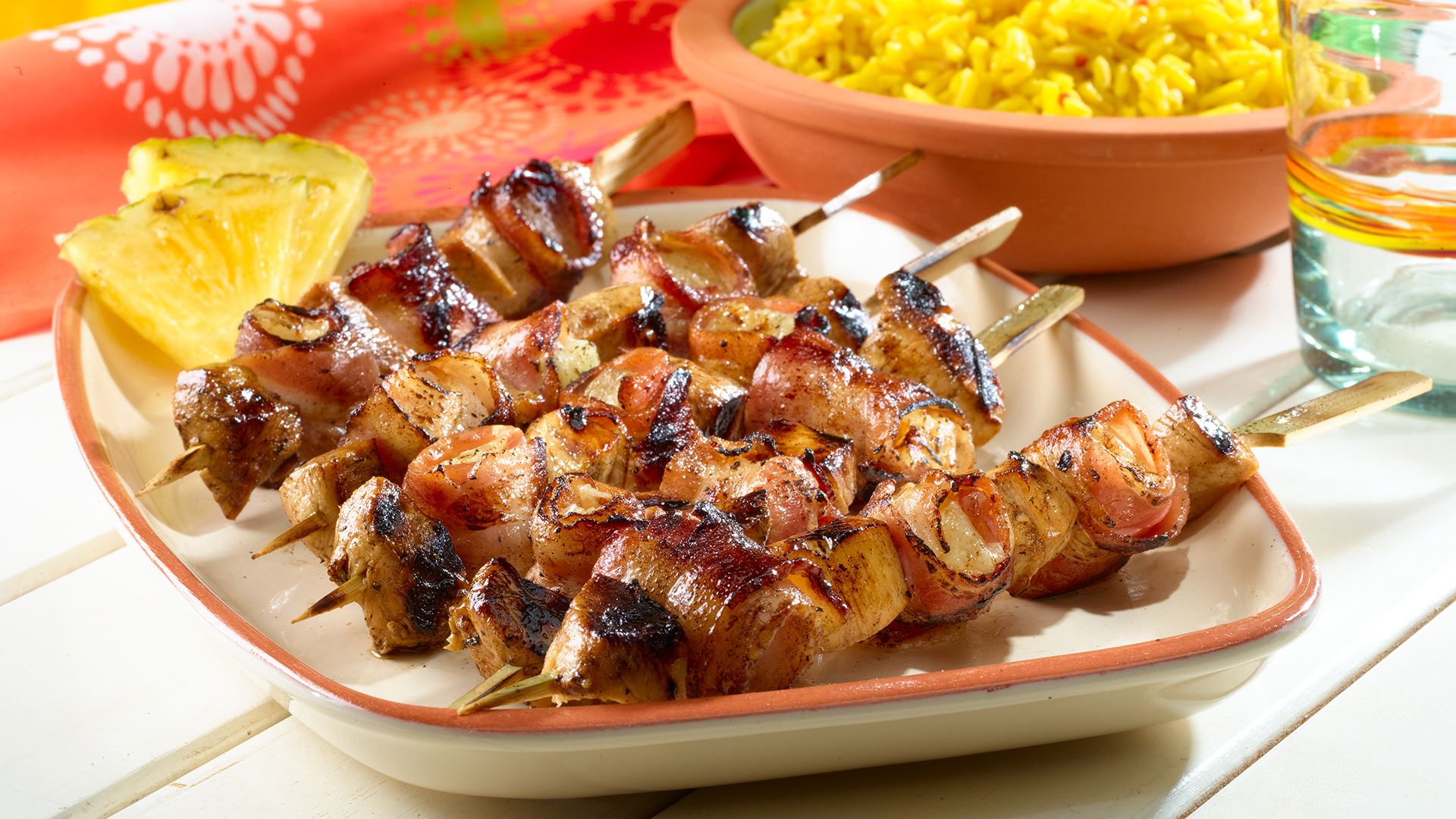 Pineapple Chicken Kebabs with Bacon