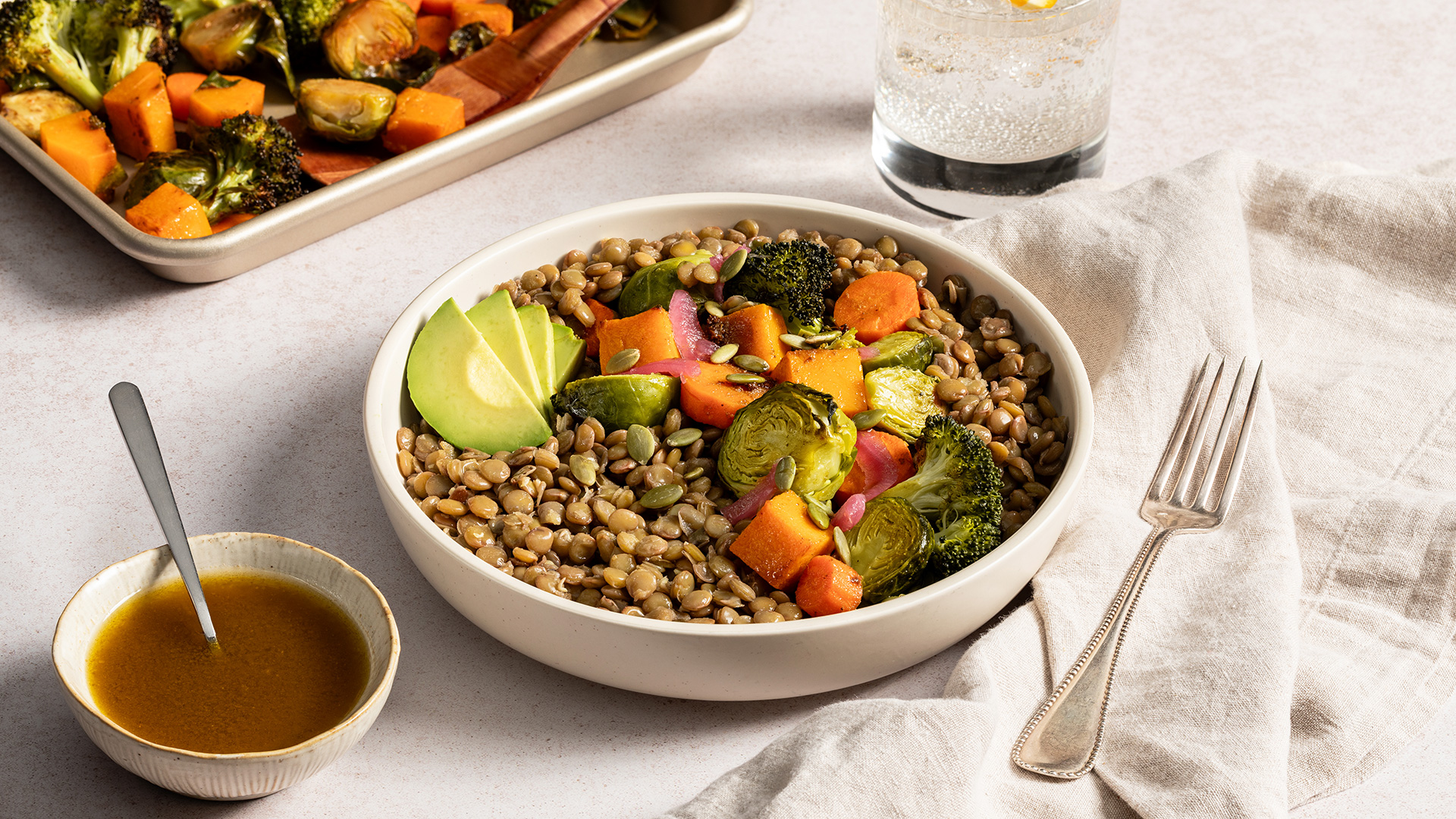 Cumin Roasted Winter Vegetable and Lentil Bowls